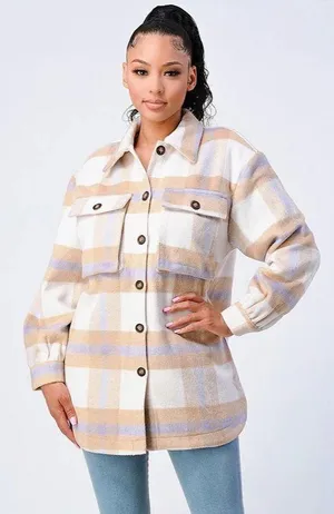 BTFBM Long Sleeve Button Down Plaid Flannel Shaket Size Medium Multiple thumbnail 12