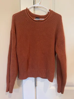 GAP 🎃 Women’s Ribbed Knit Crewneck Sweater – Rust Orange / Burnt Orange, Size Small thumbnail 1