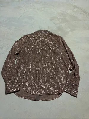 Anthropologie Brown Sequin Button-Up Shirt small thumbnail 6