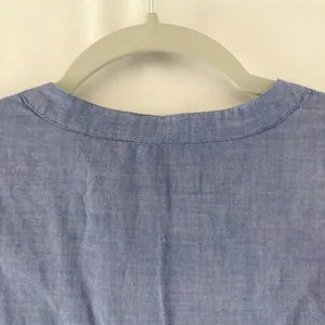 Theory Blue Cotton Chambray Collarless Tunic Shirt Long Sleeve G0704 S thumbnail 4