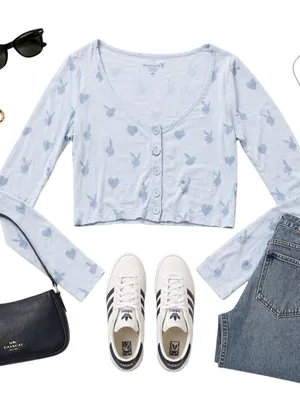 Playboy PacSun Y2K Bunny Heart Print Blue Cropped Cardigan Top Womens Small GUC thumbnail 4