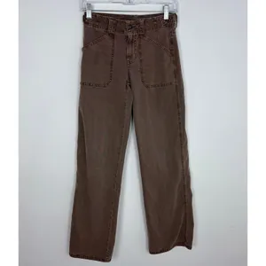American Eagle Stretch Stovepipe Pant Brown High Waist Twill Earthy Size 00 thumbnail 2