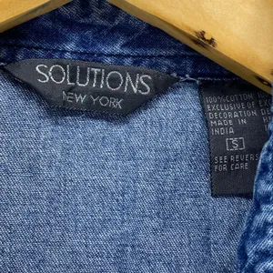 Solutions New York Denim Sleeveless Shirt Beach Embroidery Button Up S‎ thumbnail 4