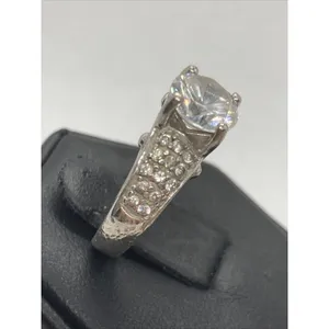 Vintage Round CZ Solitaire & Accents Band‎ Ring Size 5.5 Sterling 925 Silver 6g thumbnail 2