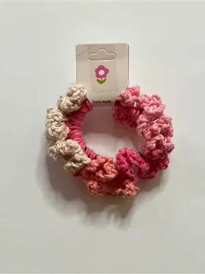 Handmade Crochet Ruffle Hair Scrunchie Pink Blush Cream Cotton Cottagecore NWT thumbnail 2