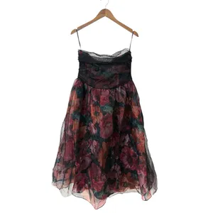 Lulus Splendidly Yours Black Floral Organza Mesh Strapless Midi Dress size L NWT thumbnail 3