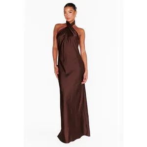 Show Me Your MuMu Jasmine Halter Maxi Dress Chocolate Brown size Small thumbnail 2