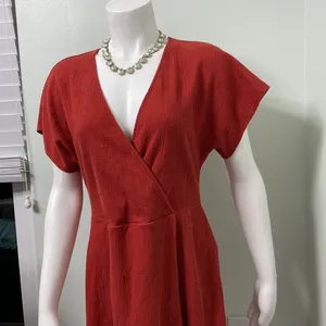 Madewell Burnt Orange Faux Wrap Dress thumbnail 5