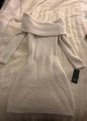 White Off The Shoulder Knit Dress thumbnail 1
