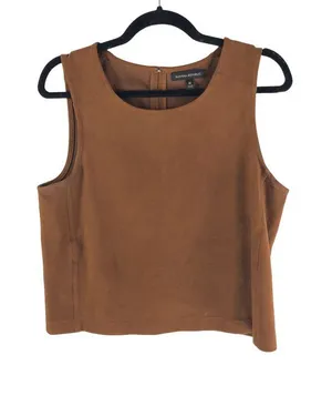 Banana Republic Womens Shell Tank Top Faux Suede Sleeveless Brown M thumbnail 1