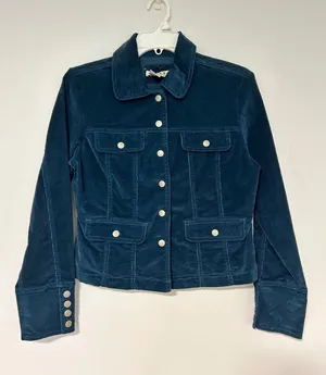 AMI Women Teal Blue Corduroy Trucker‎ Jacket Small Button Front Utility Coat S thumbnail 1