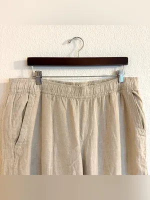 Old Navy Womens Pants Beige Linen Blend Pull On Wide Leg Size XL thumbnail 3