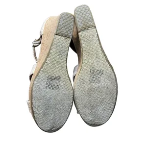 TOMS Shoes Womens Size 9 Beige Linen Strappy Wedge Sandals Cork Heel Ankle Strap thumbnail 8