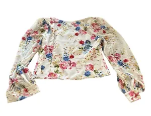 LPA CORA FLORAL LONG puff SLEEVE SQUARE NECK CROPPED BLOUSE TOP M thumbnail 6
