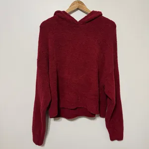 Aerie Marshmallow Fuzzy Hoodie Size Large Red cozy fall winter sweater thumbnail 2