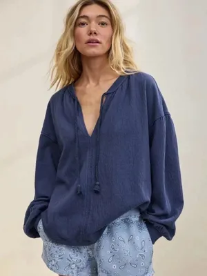 Aerie NWT Easy Street Oversized Sweatshirt Boho Blue Size Small thumbnail 1