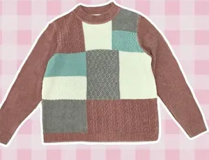 Vintage Retro Preppy Academic‎ Color Block Pink Soft Comfy Cozy Casual Sweater M thumbnail 1
