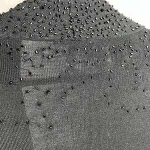 Eileen Fisher S Cardigan Black Beaded Merino Wool Open Front Italian Yarn Luxury thumbnail 9