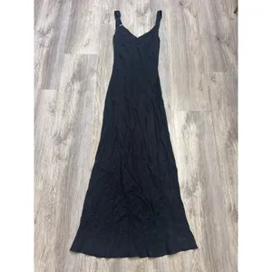 Dissh Kendall Black Midi Slip Dress Cupro Viscose V Neck Gold Ring Straps US 4 thumbnail 2