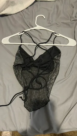 Silver and Black backless sheer top Gray Size XS thumbnail 2