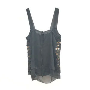NWT XS Tank Top Blouse Black Women’s Bow Sequins Shirt thumbnail 4