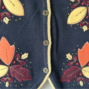 Vintage Hand Embroidered Leaf Sweater Vest Fall Cottage Grandma Whimsy 2003 thumbnail 5