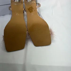 Pink Feathered Heels Women 7.5-8 39 Pink/Beige Strappy‎ Transparent Heel Elegant thumbnail 7