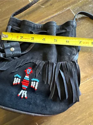 MINNETONKA Vintage Suede Fringe Leather Beaded ThunderBird Bucket Crossbody Bag thumbnail 8
