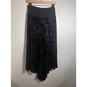 Banana Republic Black Burnout‎ Velvet Asymmetrical Floral Midi Skirt Small NWT thumbnail 5