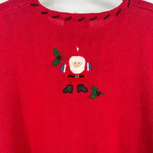 Vintage Red Christmas Sweater Embroidered Santa Toys Gifts Holiday Pullover thumbnail 6