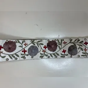 Calvin Klein‎ Y2K Boho Floral Embroidered White Genuine Leather Belt Size M thumbnail 7