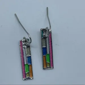 New multicolored square geometric fashion earrings thumbnail 2