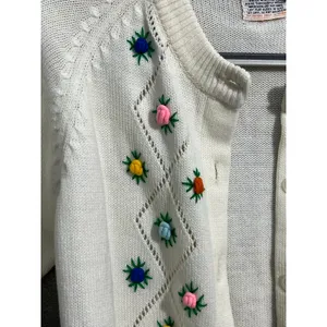 VTG Superbly Cardigan Sweater Large Ivory Embroidered Roses Cottage Core thumbnail 5