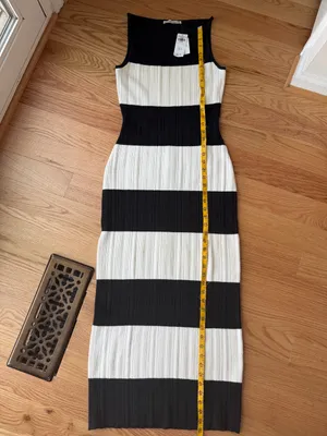 Abercrombie & Fitch Black Cream Striped Ribbed Knit Maxi Dress M NWT thumbnail 7