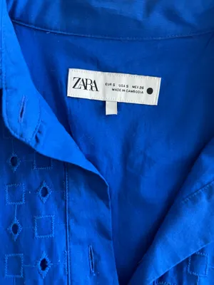 Zara Cobalt Eyelet Shirt Dress with Tie Belt thumbnail 3