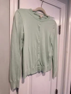 J. Crew Size S Mint Green Cotton Crew Neck Long Sleeve Button Caryn Cardigan thumbnail 6