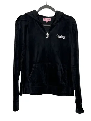 Juicy Couture Velour Rhinestone Zip Up Hoodie Women's XXL Black Y2K thumbnail 1
