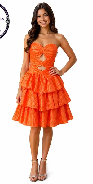 Boutique #25-4 Vibrant Orange sweetheart A line three ruffle tier silver dot-Size 0 (XS) thumbnail 13
