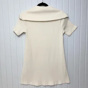 ZARA Sweater Dress Ivory Short Sleeves Quarter Zip Ribbed Knit Size Size M‎ thumbnail 4