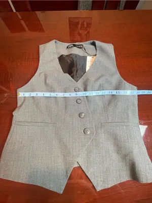 Zara Gray Pinstripe Tailored Asymmetrical Vest Sz L Quiet Luxury Old Money Core thumbnail 7