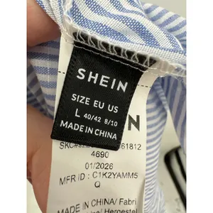SheIn Womens L Blue White Striped Ruffle Mini Dress Tie Front Coastal Nautical Preppy thumbnail 7