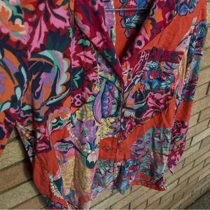 Anthropologie Alexandra Farmer Secret Garden Flannel Pajama Button Up Top Size S thumbnail 4