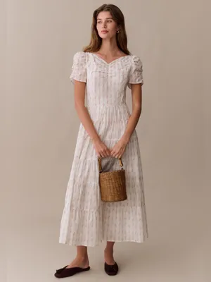 NWT Few Moda Nievia Dress size Large L Cotton Rosy Ribbon Floral Sorella midi thumbnail 4