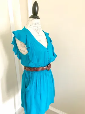 Picky Girl Teal Ruffled Short Dress w/Elastic Waist & Side Pockets Sz M thumbnail 2