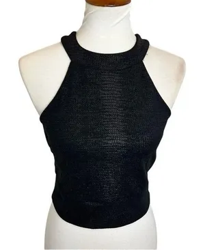 A'Gaci Black Embossed Snakeskin Halter Crop Top Y2K Clubwear S thumbnail 1