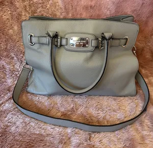 Michael Kors Light Gray Pebbled Leather Satchel with Chain Strap thumbnail 1