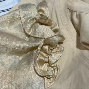 Anthropologie Short Sleeve Brocade Embossed Ruffle Tee Large Office Work Boho thumbnail 6