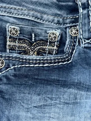 Rock Revival Denim Women’s Size 26 Blue Straight Leg Distressed Embellished Flap thumbnail 4