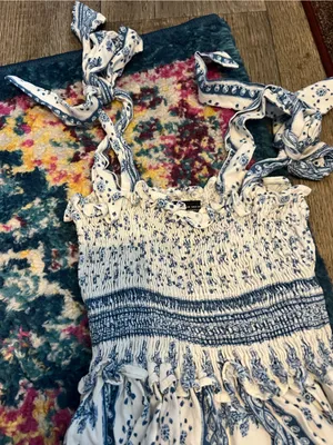 Zara blue and white printed midi dress thumbnail 10
