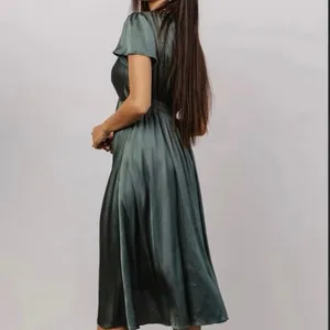 Baltic Born Poppy Satin Midi Dress Dark Sage Green V-Neck Peek Tie Front Size L thumbnail 7